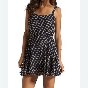 Lucca Couture Daisy Dear Navy Blue Fand White Floral Mini Dress
